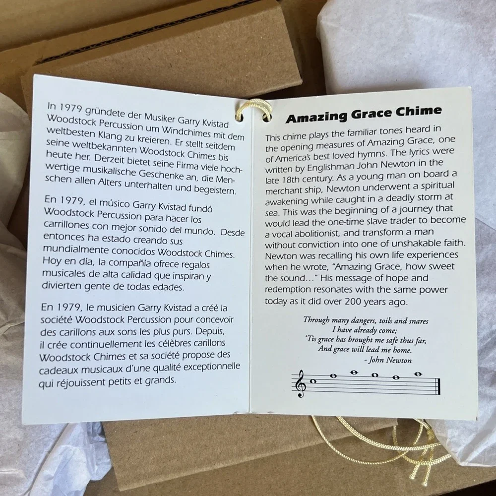 Woodstock Chimes Amazing Grace LARGE Wind Chime Silver, New In Box